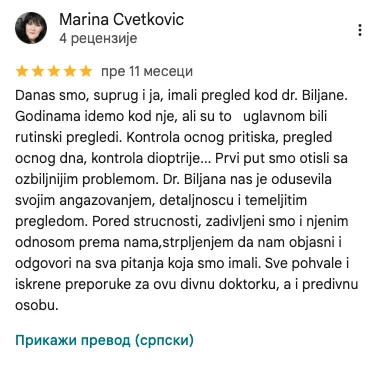 Google recenzija pacijenta Opto Lens 5