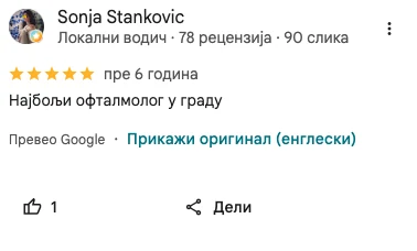 Google recenzija pacijenta Opto Lens 9